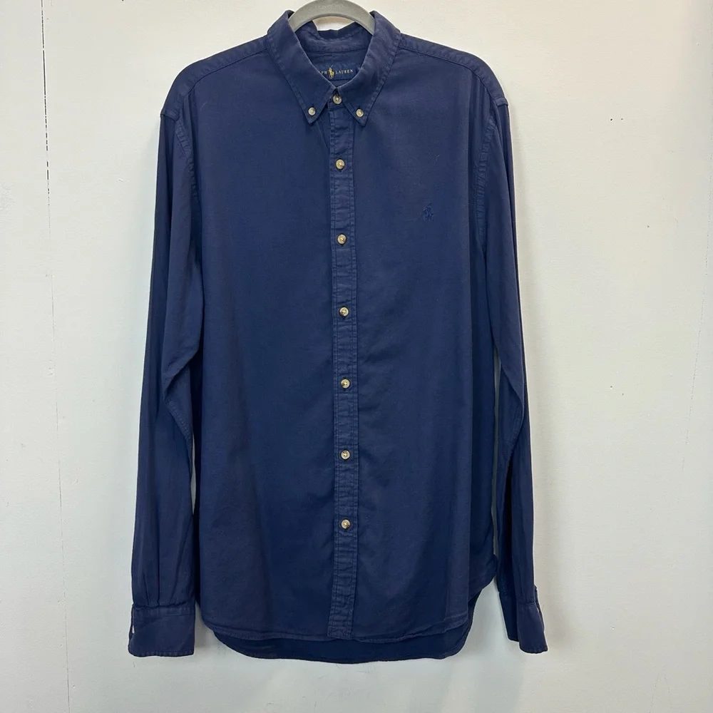 Polo PRL Ralph Lauren XL Slim Fit Stretch Button Down Shirt Navy Blue